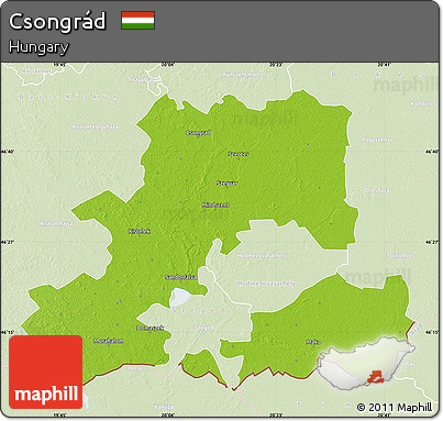Physical Map of Csongrád, lighten