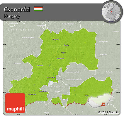 Physical Map of Csongrád, lighten, semi-desaturated