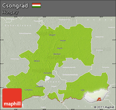 Physical Map of Csongrád, lighten, semi-desaturated