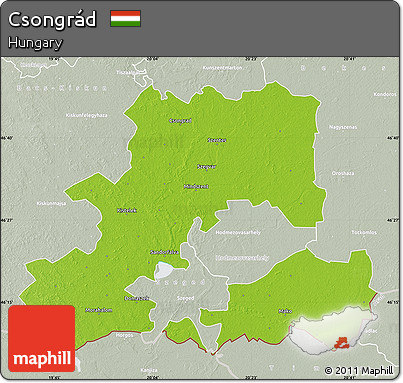 Physical Map of Csongrád, lighten, semi-desaturated