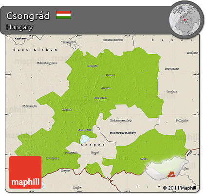 Physical Map of Csongrád, shaded relief outside