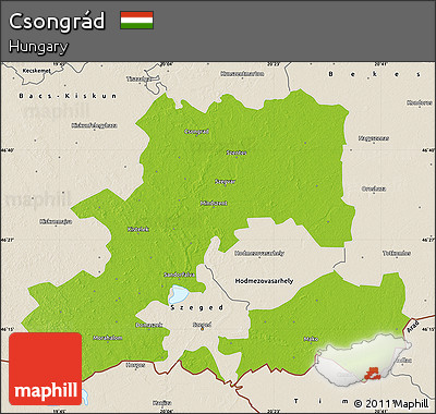 Physical Map of Csongrád, shaded relief outside