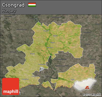 Satellite Map of Csongrád, darken, semi-desaturated