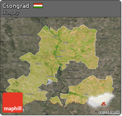 Satellite Map of Csongrád, darken, semi-desaturated