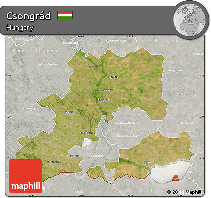 Satellite Map of Csongrád, lighten, semi-desaturated