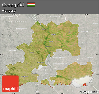 Satellite Map of Csongrád, lighten, semi-desaturated