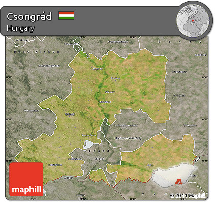 Satellite Map of Csongrád, semi-desaturated