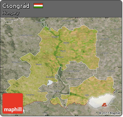 Satellite Map of Csongrád, semi-desaturated