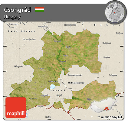 Satellite Map of Csongrád, shaded relief outside
