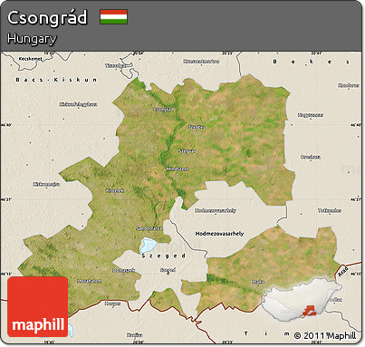 Satellite Map of Csongrád, shaded relief outside