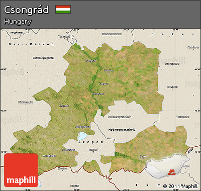 Satellite Map of Csongrád, shaded relief outside