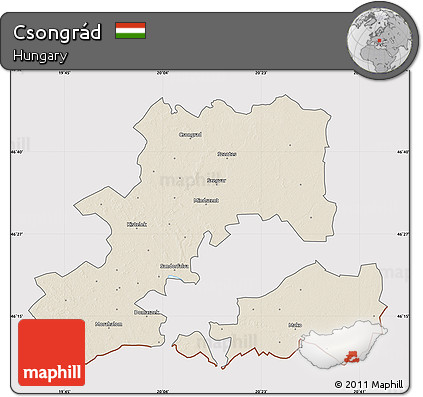 Shaded Relief Map of Csongrád, cropped outside