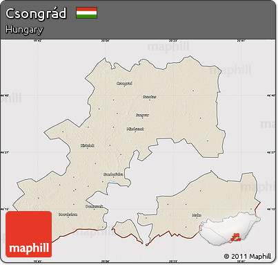 Shaded Relief Map of Csongrád, cropped outside