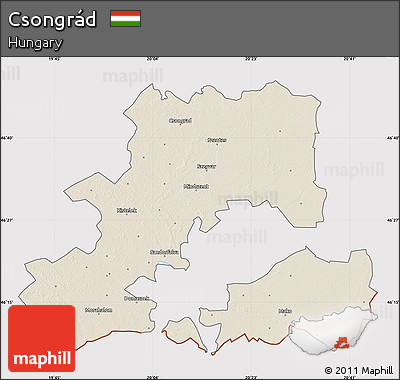 Shaded Relief Map of Csongrád, cropped outside