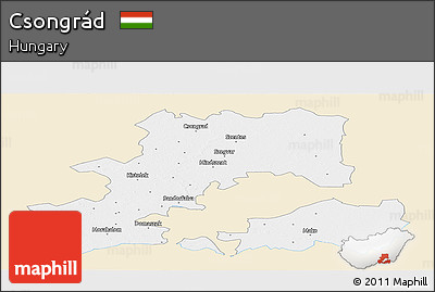 Classic Style Panoramic Map of Csongrád, single color outside
