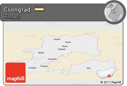 Classic Style Panoramic Map of Csongrád, single color outside