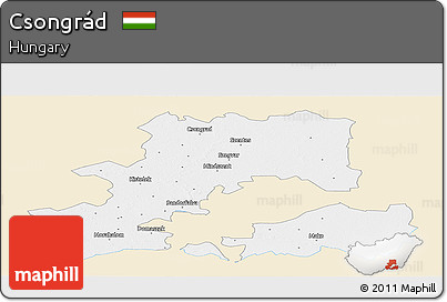 Classic Style Panoramic Map of Csongrád, single color outside