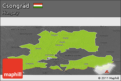 Physical Panoramic Map of Csongrád, darken, desaturated