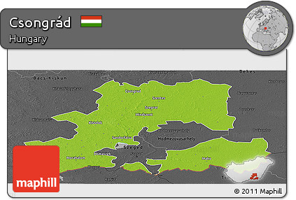 Physical Panoramic Map of Csongrád, darken, desaturated
