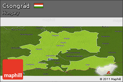 Physical Panoramic Map of Csongrád, darken