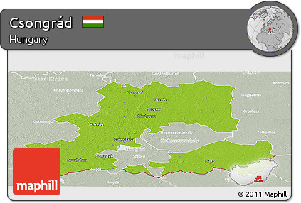 Physical Panoramic Map of Csongrád, lighten, semi-desaturated