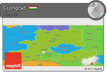 Physical Panoramic Map of Csongrád, political outside