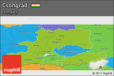 Physical Panoramic Map of Csongrád, political outside
