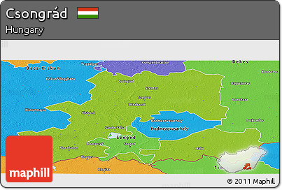 Physical Panoramic Map of Csongrád, political outside