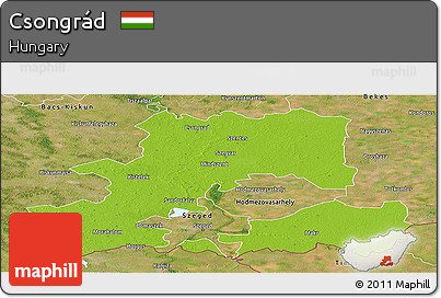 Physical Panoramic Map of Csongrád, satellite outside