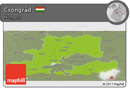 Physical Panoramic Map of Csongrád, semi-desaturated