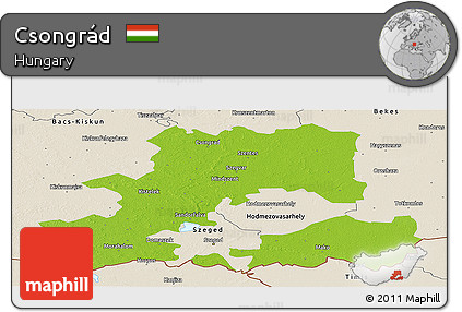 Physical Panoramic Map of Csongrád, shaded relief outside
