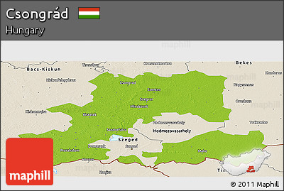 Physical Panoramic Map of Csongrád, shaded relief outside