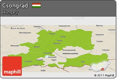 Physical Panoramic Map of Csongrád, shaded relief outside