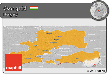 Political Panoramic Map of Csongrád, lighten, desaturated