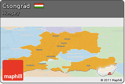 Political Panoramic Map of Csongrád, lighten
