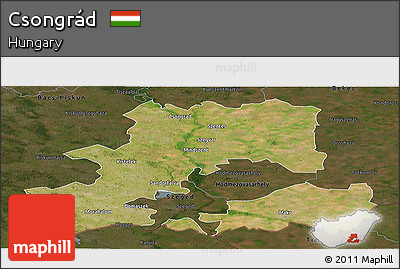 Satellite Panoramic Map of Csongrád, darken