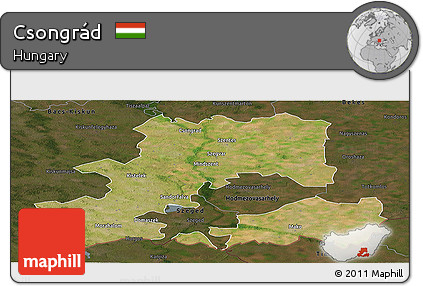 Satellite Panoramic Map of Csongrád, darken