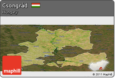 Satellite Panoramic Map of Csongrád, darken
