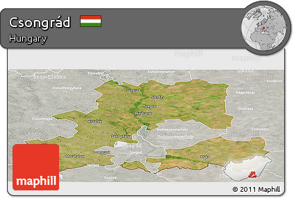 Satellite Panoramic Map of Csongrád, lighten, semi-desaturated