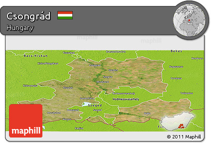 Satellite Panoramic Map of Csongrád, physical outside