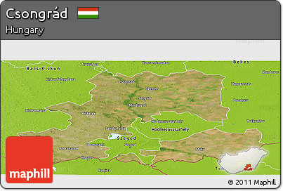 Satellite Panoramic Map of Csongrád, physical outside