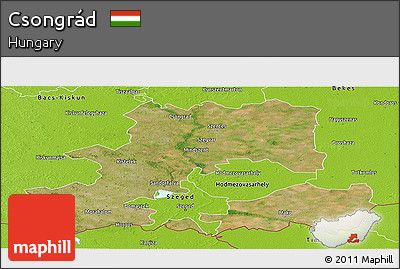 Satellite Panoramic Map of Csongrád, physical outside