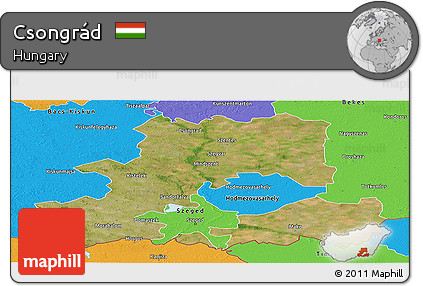 Satellite Panoramic Map of Csongrád, political outside