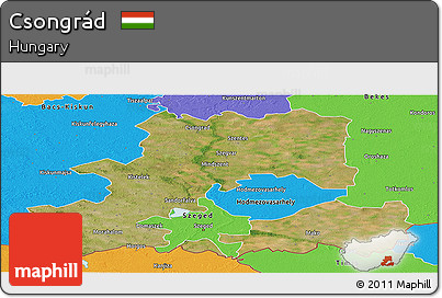 Satellite Panoramic Map of Csongrád, political outside