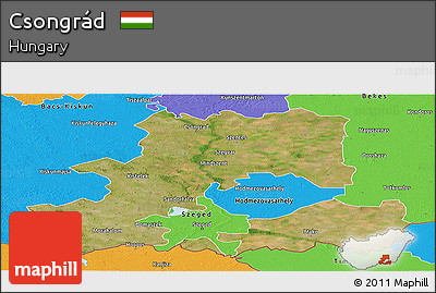 Satellite Panoramic Map of Csongrád, political outside