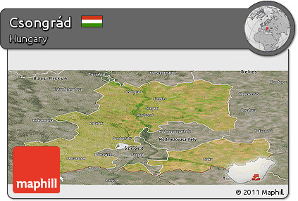 Satellite Panoramic Map of Csongrád, semi-desaturated