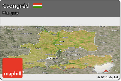 Satellite Panoramic Map of Csongrád, semi-desaturated