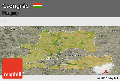 Satellite Panoramic Map of Csongrád, semi-desaturated