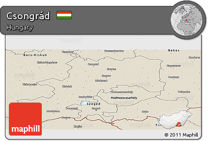 Shaded Relief Panoramic Map of Csongrád