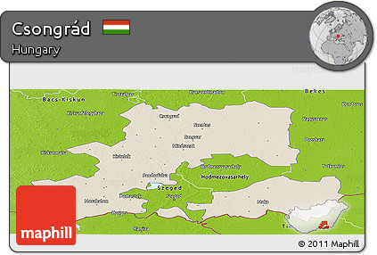 Shaded Relief Panoramic Map of Csongrád, physical outside